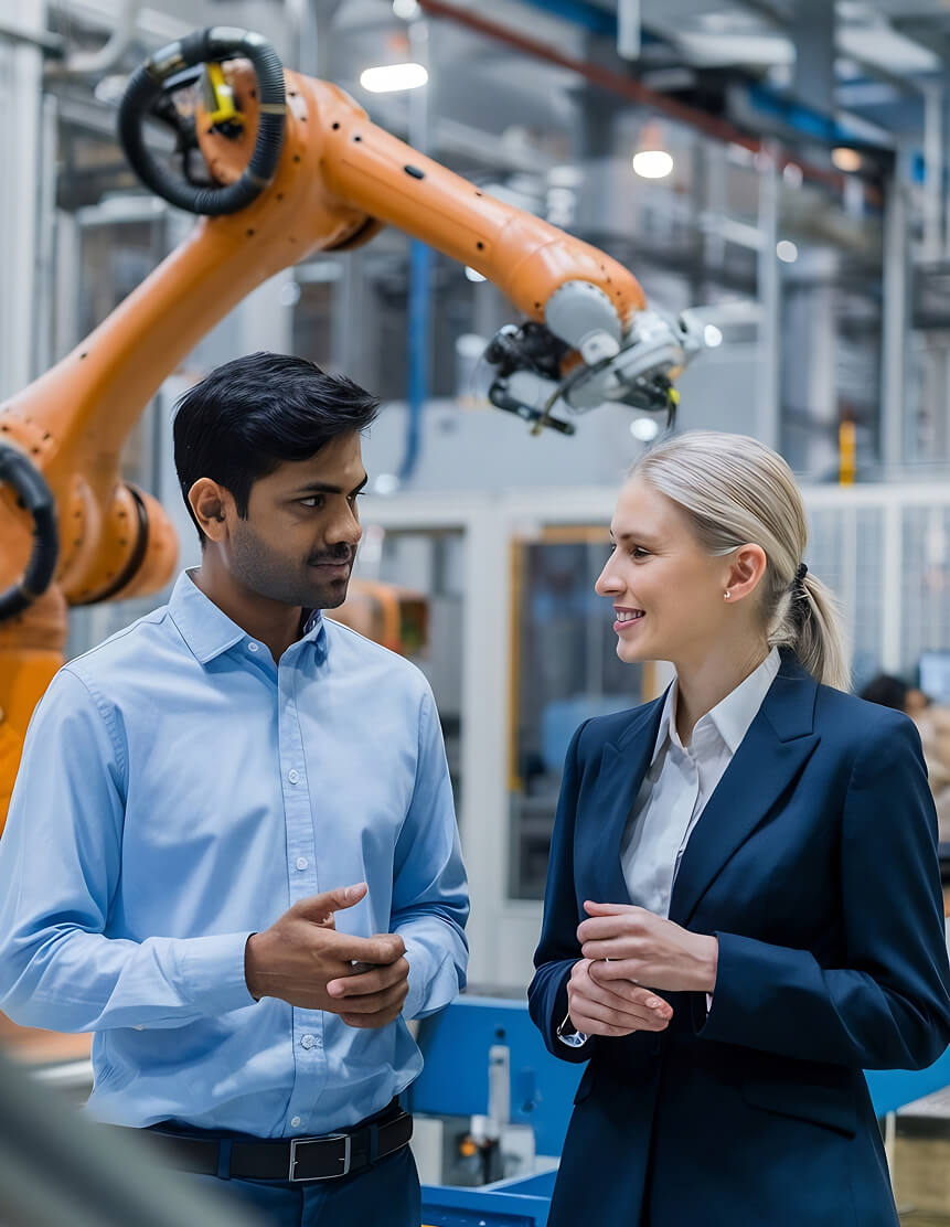 A modern manufacturing facility with robotic arms.